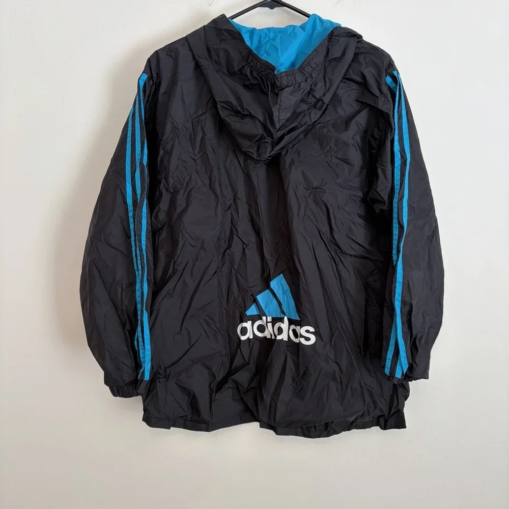 Vintage Adidas L Black Blue Windbreaker 1/4 Zip Jacket 90s Track Hipster Athlete